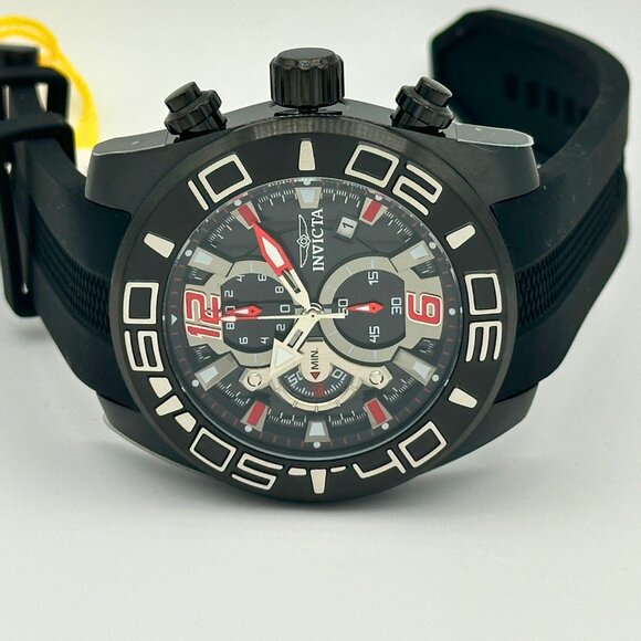 NEW Invicta Men TURBO Pro Diver 50MM BLACK Dial Chronograph SS BLACK Strap Watch - Picture 7 of 10